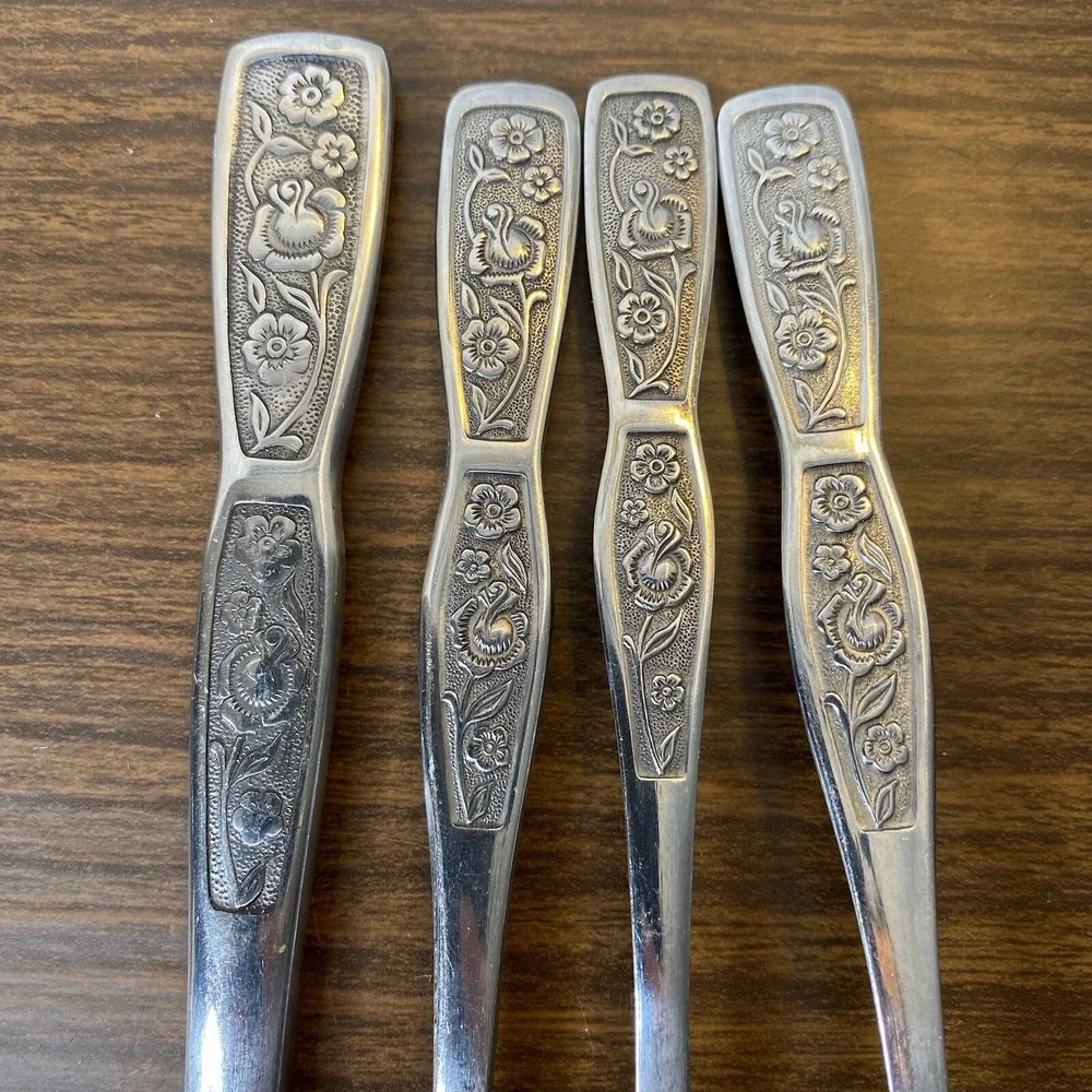 VTG Imperial Stainless 4pc TROPIC GARDEN Dinner Fork Knife Place Spoon Teaspoon